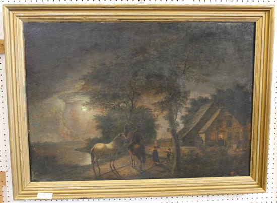 Moonlit scene  figures and horse oil